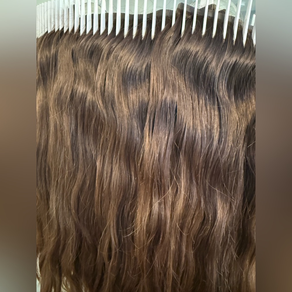 BELLAMI Silk Seam 220 G 6-Piece Dark Brown / Chestnut Brown Clip In Extensions - Picture 2 of 8